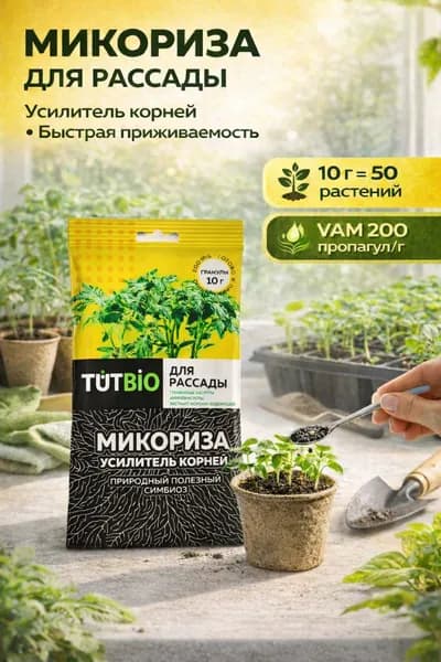 Микориза для рассады, TutBio - усилитель корней, стимулятор роста, 10 г, до 50 растений