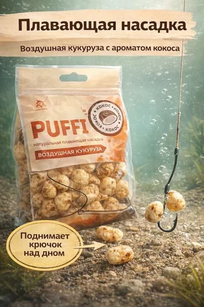 Плавающая насадка для рыбалки PUFFI кокос, воздушная кукуруза, натуральная