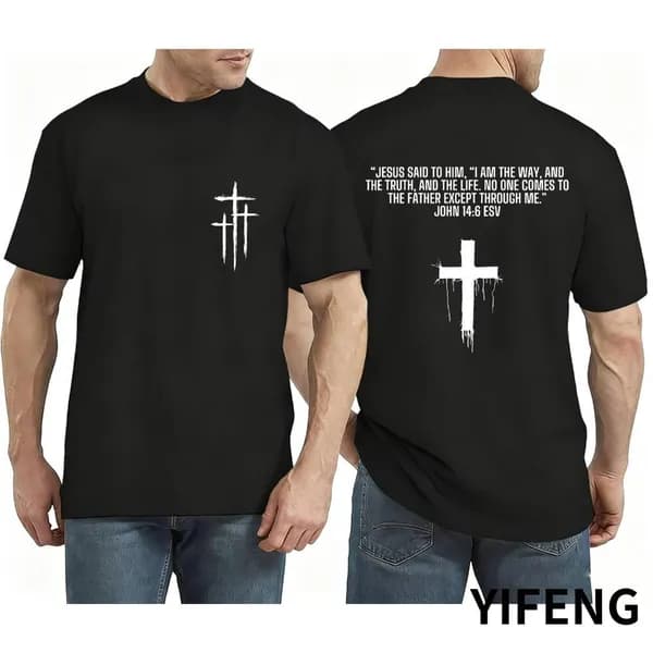 Мужская футболка с изображением креста и надписью Jesus из полиэстера, чёрная, размер XXXXXL
