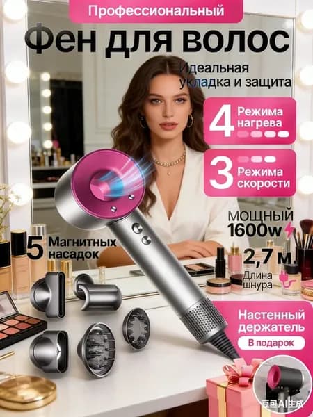 Фен для волос профессиональный с насадками мощный женский