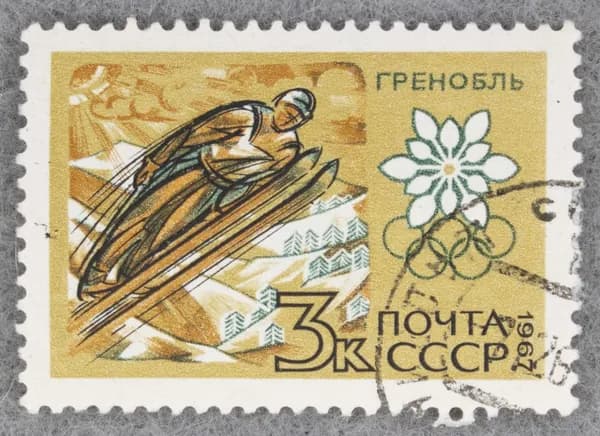 Почтовая марка "Прыжки с трамплина". Номинал 3 коп. СССР. 1967 год. (Загорский 3438)