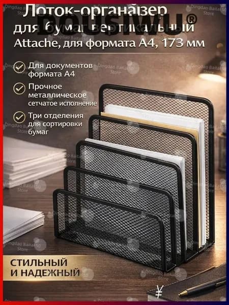 Вертикальный лоток-органайзер для бумаг формата A4, удобный держатель документов и папок, компактный настольный аксессуар для дома и офиса