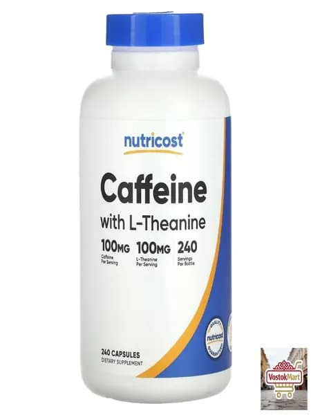 Nutricost, Кофеин с L-теанином, 240 капсул