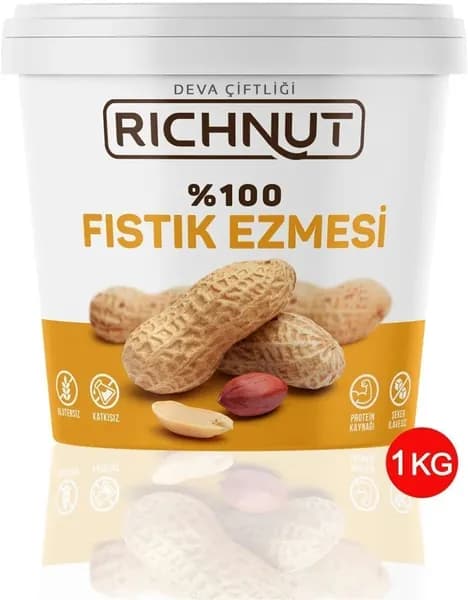 Арахисовая паста Richnut, без сахара, 100% натуральная, 1 кг