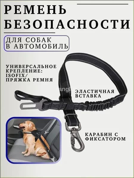 Ремень безопасности для собак автомобильный, нейлоновый, с карабином, черный