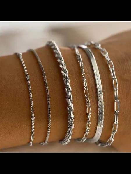 Браслеты серебряного цвета 6 шт, Silver-01