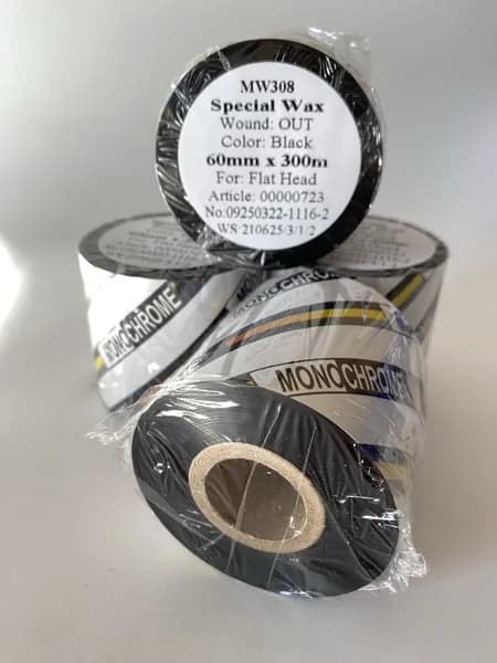 Риббон 60мм х 300м Черный WAX Воск MW308, Out, 1 рулон