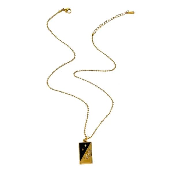 Золотое колье с картами Таро и знаками зодиака, - Black rectangular