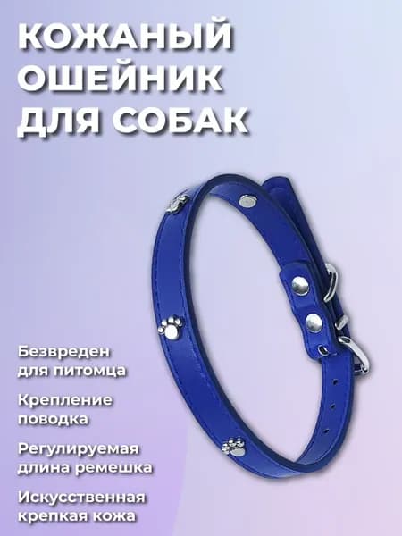 Ошейник для кошек, котов, котят, собак мелких пород, щенков, искуственная кожа, синий