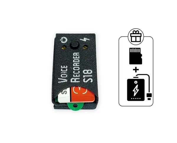 Цифровой диктофон Soroka 18-VOX + 2 ПОДАРКА (Power Bank 10000 mAh + SD карта 32ГБ) - миниатюрный компактный и простой диктофон mini