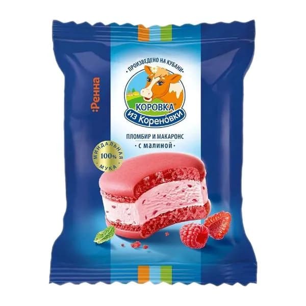 Мороженое пломбир Макаронс с малиной Коровка из Кореновки 15% 70г