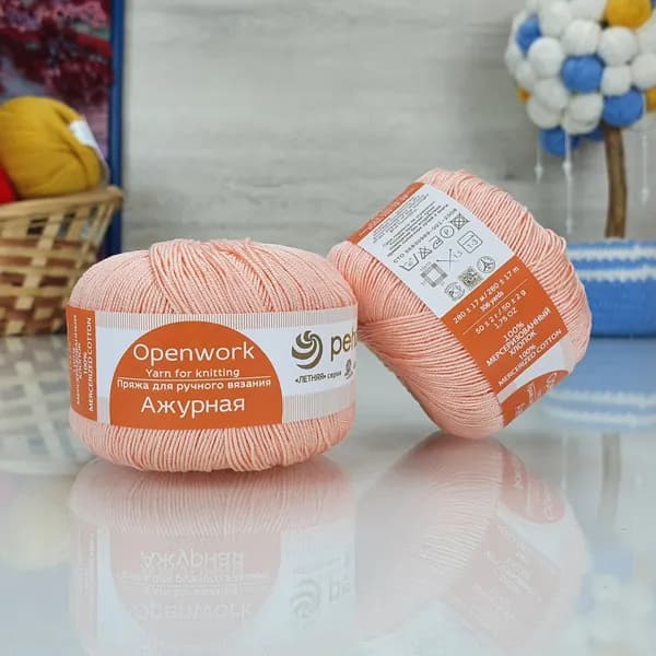Пряжа Ажурная (Пехорка) - 68 (Чайная роза), 1 моток, (50гр, 280м), 100% мерсеризованный хлопок, нитки вязальные