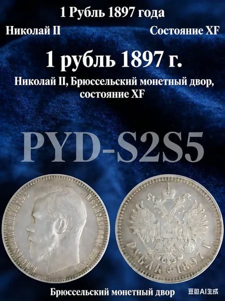 1 рубль 1897 г. Николай II, Брюссельский монетный двор , состояние XF