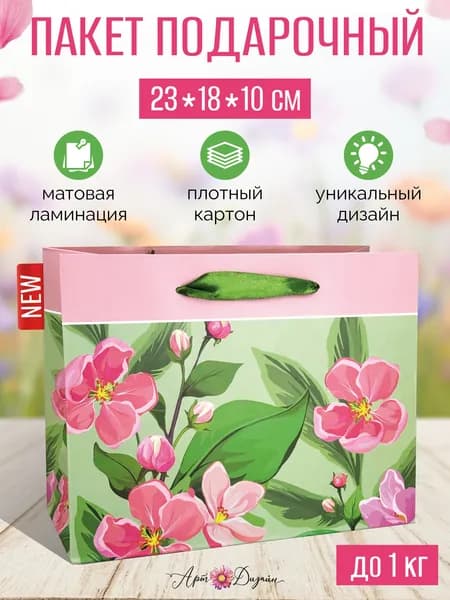 Подарочный пакет глубокий с цветами 23х17х10