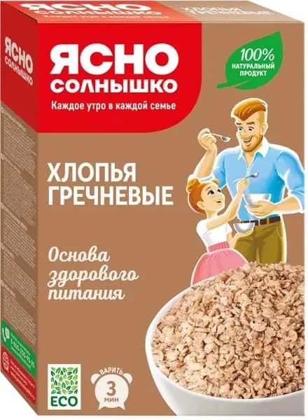 Хлопья гречневые Ясно Солнышко 3 мин Петербургский МК кор, 375 г