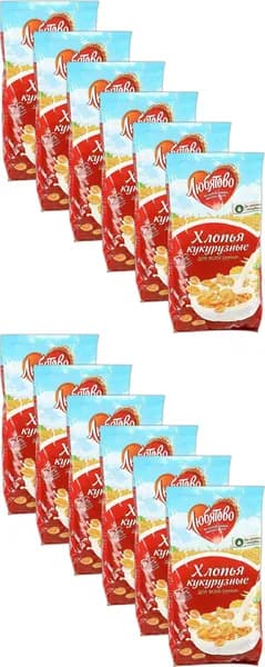 Сухой завтрак хлопья Любятово кукурузные, комплект: 12 упаковок по 300 г