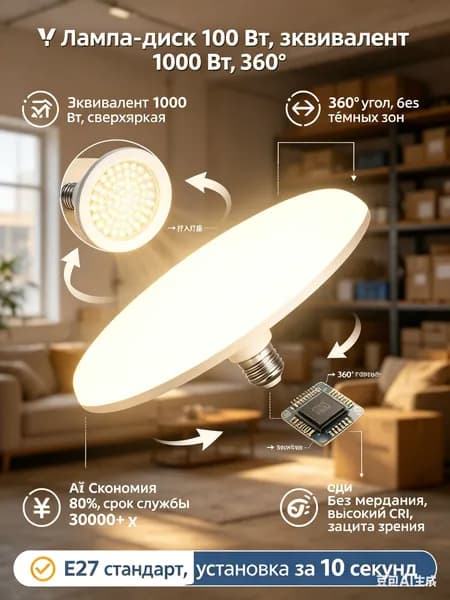 Лампочка, Цоколь:E27, 100 Вт, Светодиодная, Люминесцентная (энергосберегающая), 1 шт.