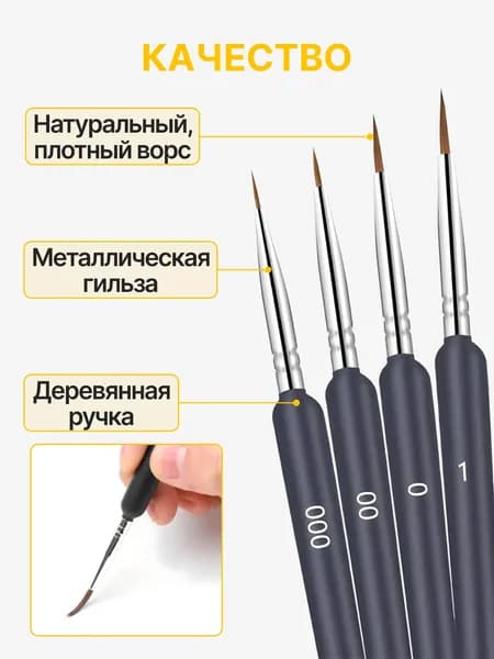 Набор кистей для рисования Плоская, 4 шт.