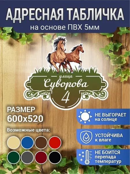 Адресная табличка на дом пластик 60*52 см кони