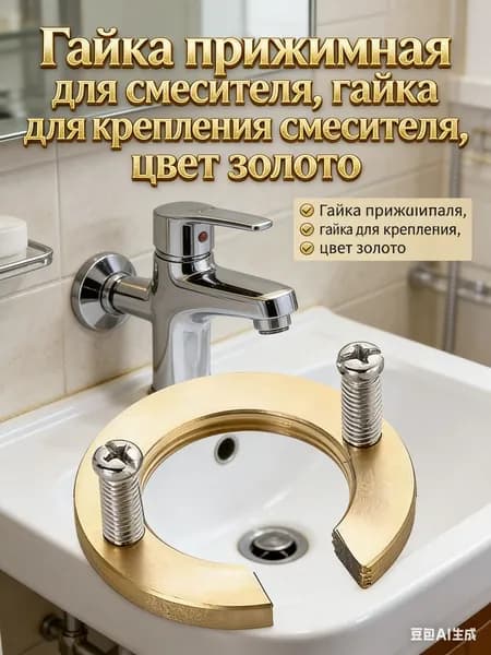 Гайка прижимная для смесителя, гайка для крепления смесителя, цвет золото