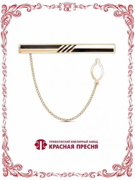 Серебряный зажим для галстука с черной эмалью Б8308599