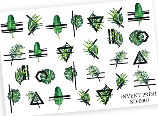 iNVENT PRiNT наклейки для ногтей слайдеры водные . Листочки