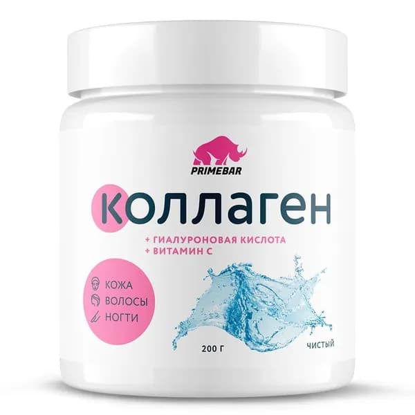 PRIMEBAR Коллаген говяжий 1 и 3 типа с гиалуроновой кислотой и Витамином С, порошок 200 г (33 порции)