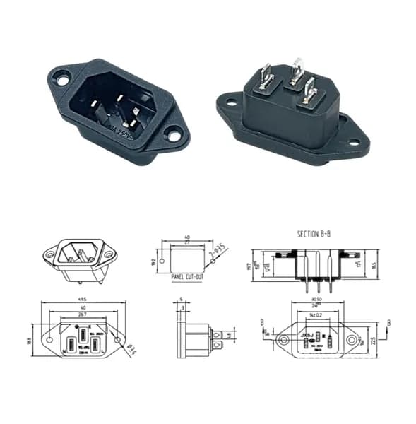 1шт. C14/AC-04/AC04/AC-016/AC016 штекер питания на корпус 10A/250V Разъём питания компьютерный. Сетевой разъём для мультиварки. Сетевой разъём питания. Пассивные компоненты