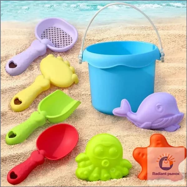 Качественный набор для игр с песком, ведро, 4 совка, 3 формочки