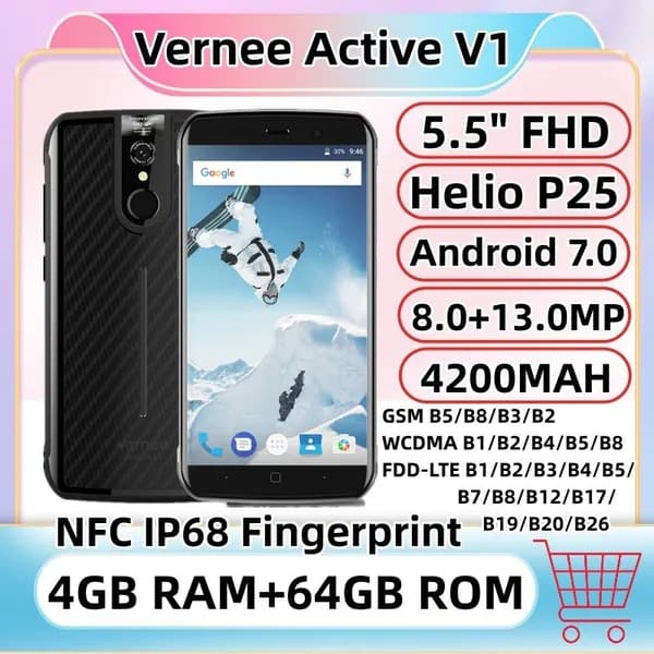 Vernee Смартфон 4/64 ГБ, Nano-SIM, черно-серый