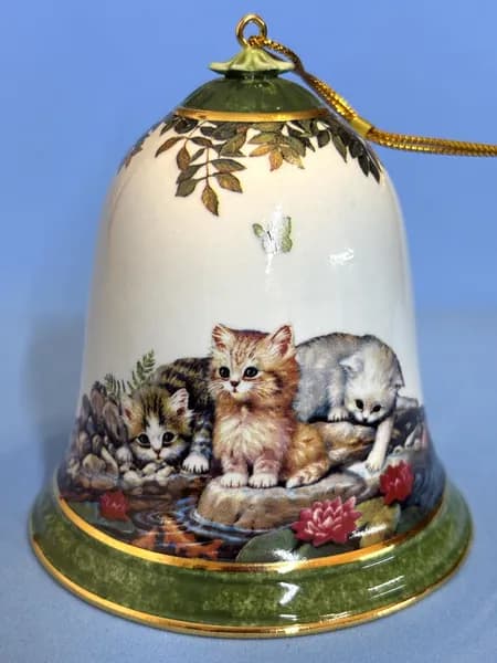 Колокольчик фарфоровый, Коллекционное елочное украшение, Котята, Bradford, США