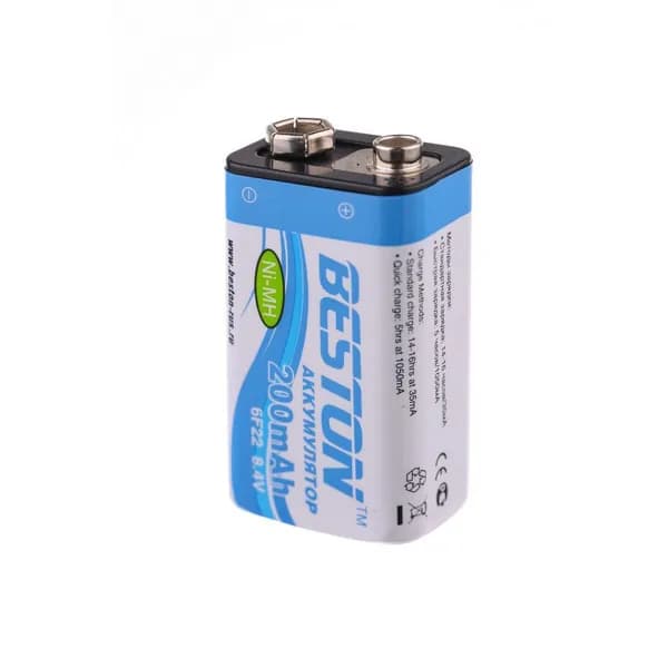 Аккумуляторная батарейка Крона BESTON 6F22 ( 8,4В 200 мАч / 8,4V 200 mAh ) NiMH 1 штука в блистере