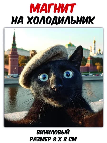 Магнит на холодильник "Кот делает селфи" ,виниловый,гибкий.