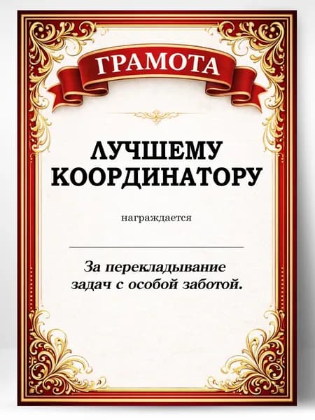 Грамота диплом в подарок - Лучшему координатору