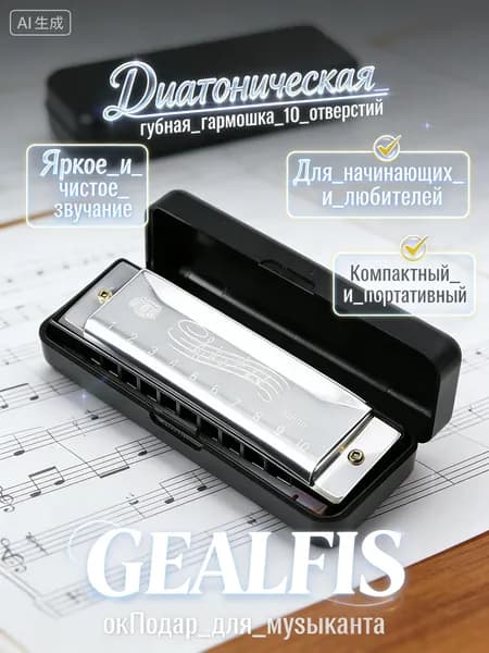 Губная гармошка диатоническая, серебряная
