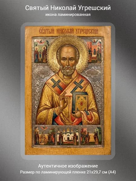Святый Николай Угрешский, икона ламинированная, А4
