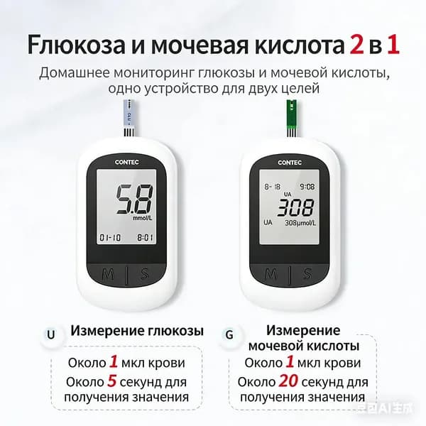 Глюкометр и урикодиагностический прибор CONTEC CMS20G, белый