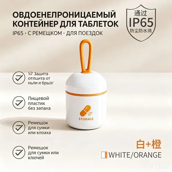 Портативный герметичный контейнер для таблеток с защитой съемный ремешок, одно отделение, 4 цветовых варианта, вес 28 г, органайзер для лекарств и витаминов в поездки