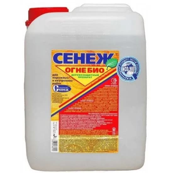 СЕНЕЖ ОГНЕБИО бесцветный антисептик для дерева, 5 кг.