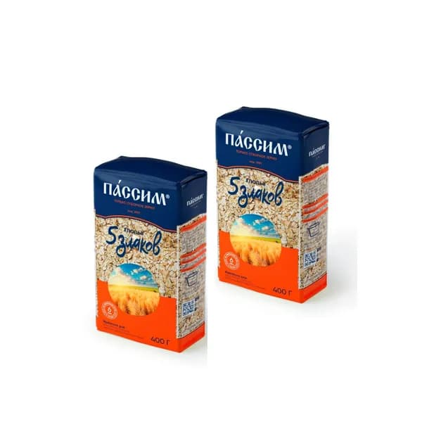 Пассим Хлопья 5 злаков, 400 гр., 2 уп