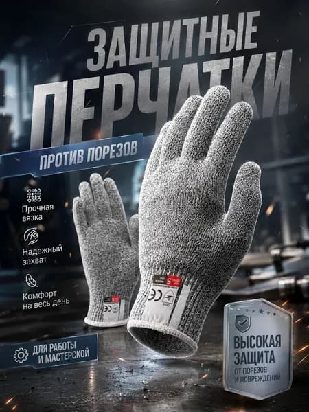 Перчатки от порезов 5 уровень защиты 1 пара, эластичные для кухни, терки и разделки мяса. Хозяйственные для резьбы по дереву и сада.