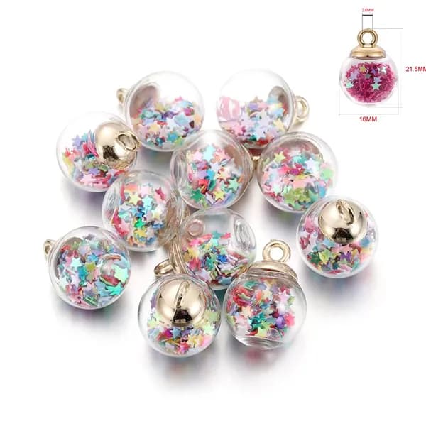 10 прозрачных стеклянных подвесок со звездами и блестками для творчества
