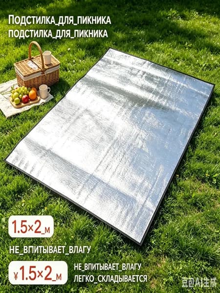 Двусторонний теплоотражающий коврик из алюминиевой плёнки 200x150 см, 0.3 см, для палатки, пикника и пляжа (серебристый).