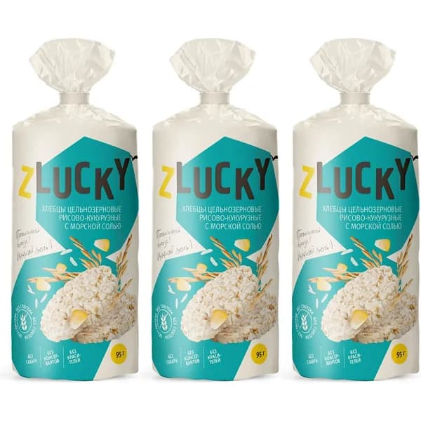 Хлебцы рисово-кукурузные Zlucky с морской солью 90 г, набор: 3 штуки