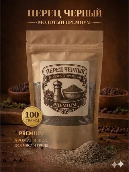 Перец черный молотый премиум, 100 грамм