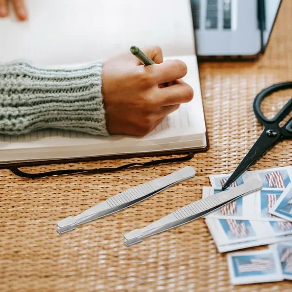 Широкие щипцы из серебристой нержавеющей стали для ухода и коллекционирования марок, 5 шт