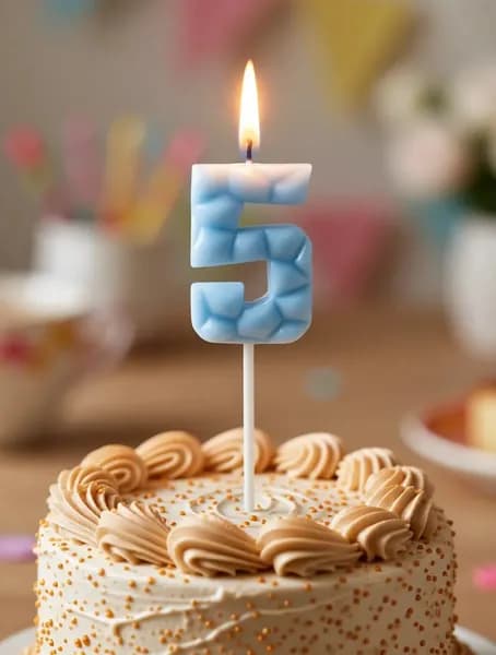 Свеча цифра 5, голубой лед, высота свечи 5см, для торта, День рождения