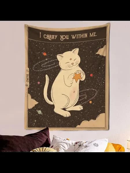 Гобелен Белый "Космический кот" 150x150cm, gt1124-4