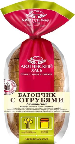 Хлеб Батончик с отрубями в нарезке 210 г, Аютинский