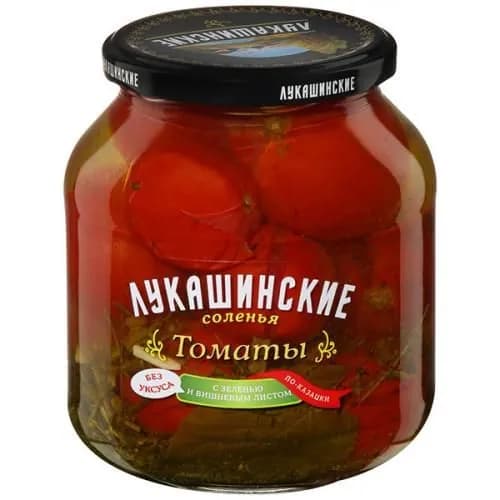 Томаты соленые Лукашинские по-казацки с зеленью и вишневым листом, 670 г